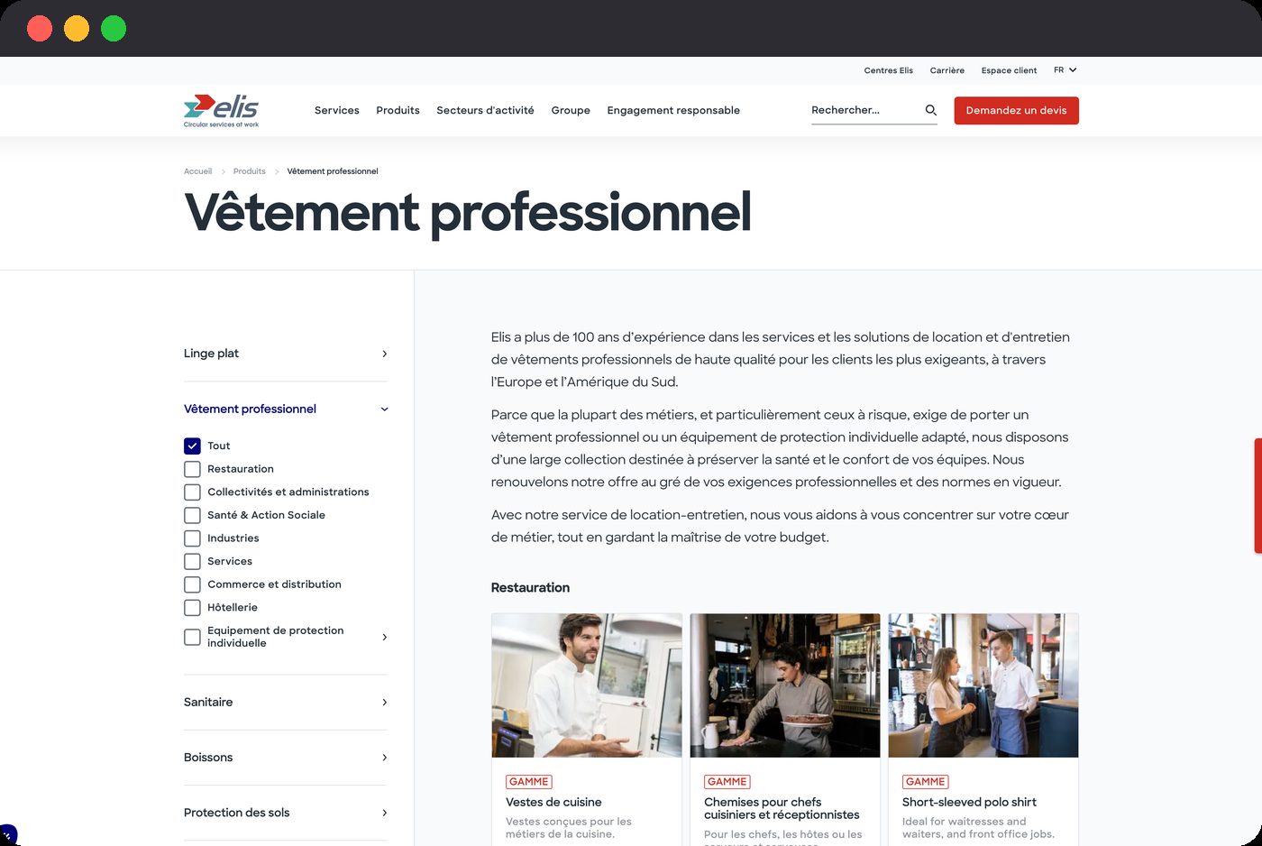 Une page du site Elis